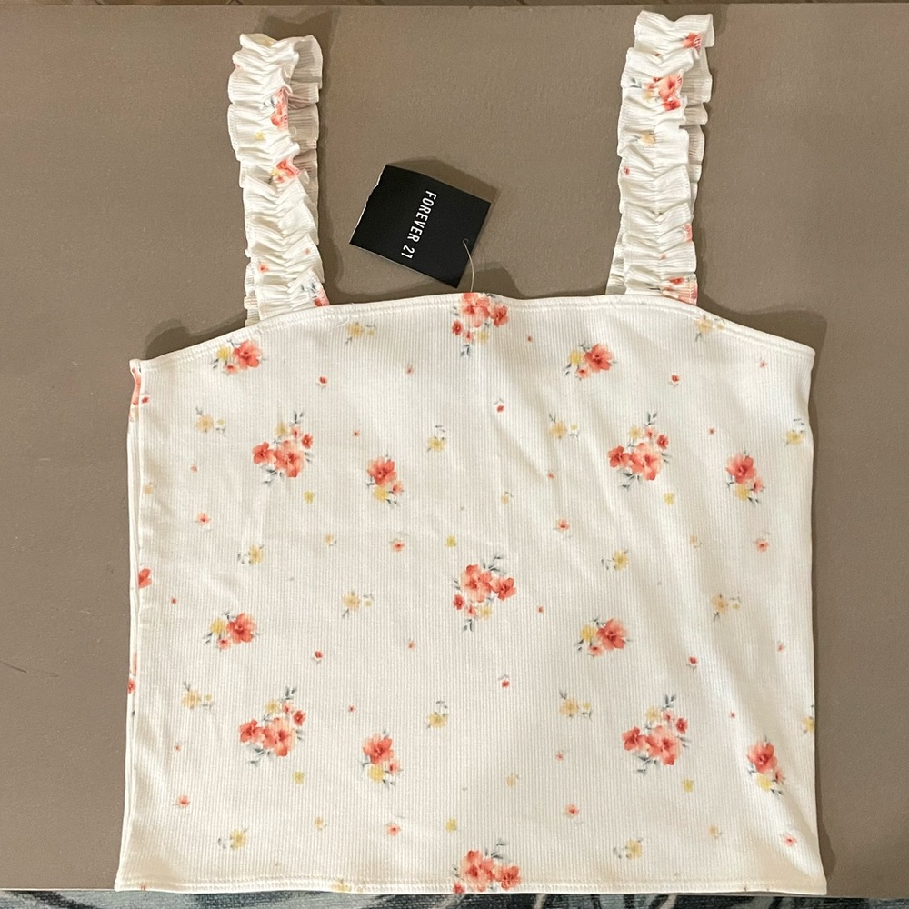 NWT White floral crop top